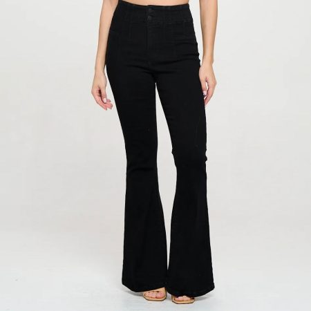 Two Button Black High Rise Flare