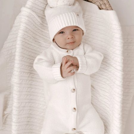 Classic Purl Knit Jumpsuit - White