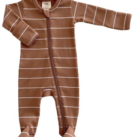 Saddle Stripe Organic Ribbed Zip Footie